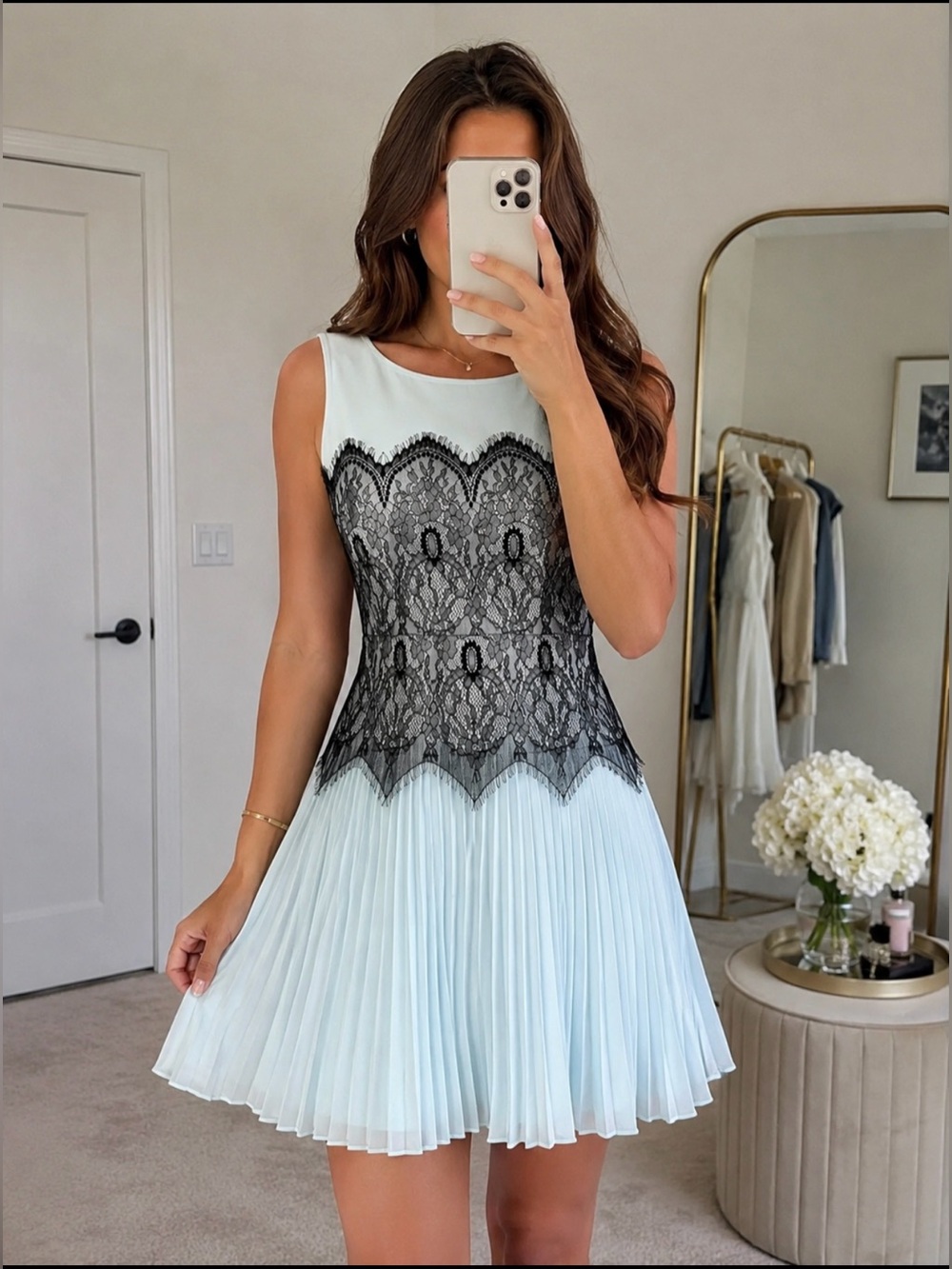 Victoria's Secret Sexy pleated black lace corset overlay  short dress.